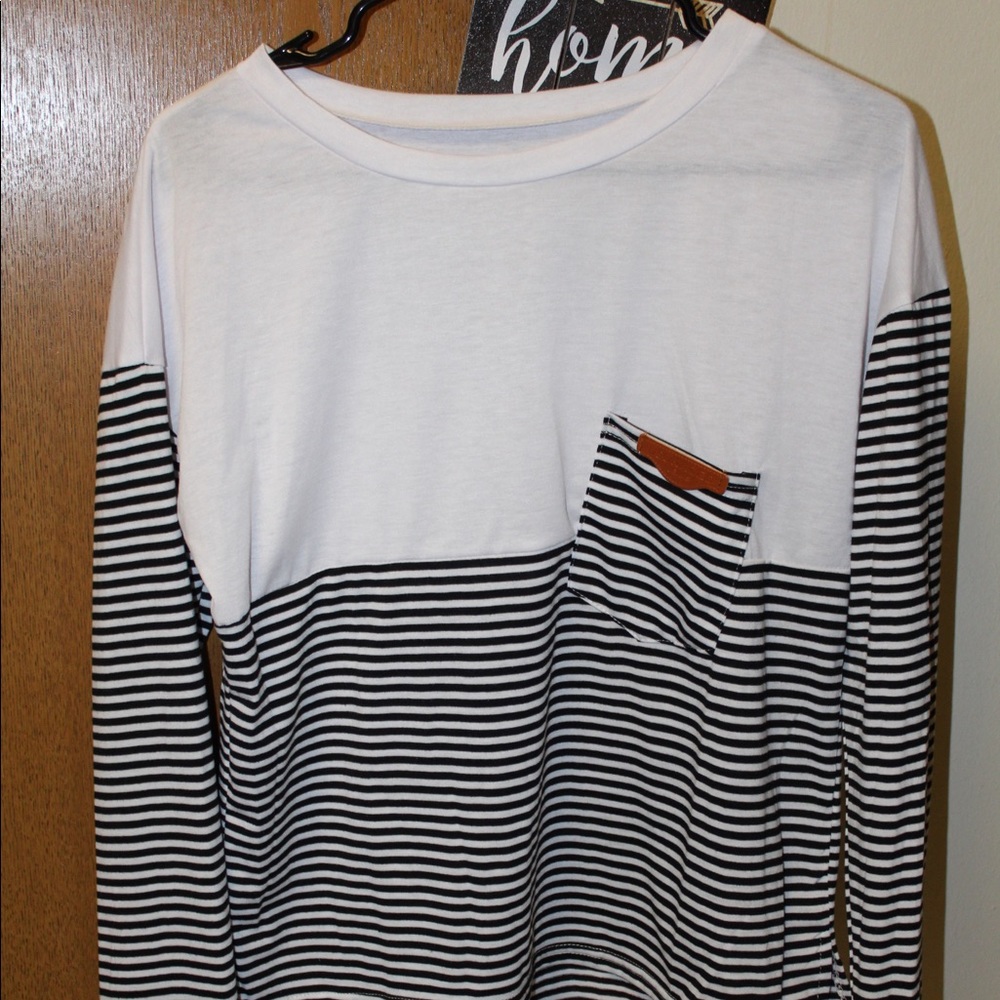 Long sleeve half striped shirt with front pocket